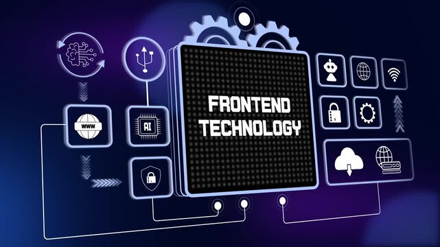 Cinematic hud animation displaying frontend technology interface for advanced web development and interactive user experience design