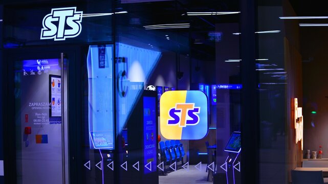 Warsaw, Poland. 3 March 2026. The underground passage hall at Warszawa Zachodnia train station. Neon sign with the inscription: STS.