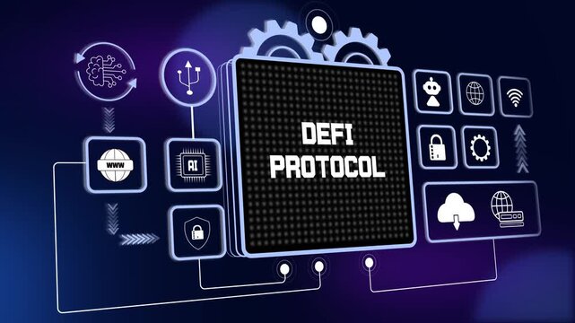 Interactive hud animation of defi protocol for decentralized finance research and advanced digital banking system innovation