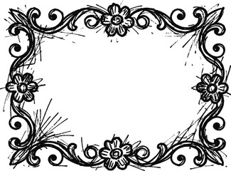 Vintage floral frame with ornamental hand drawn decorative flowers and swirls border design