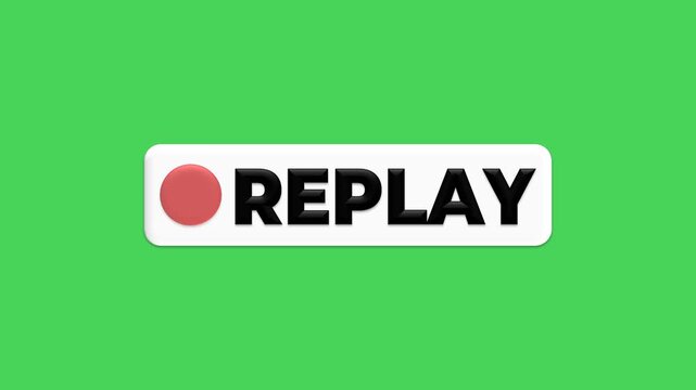 Animated Replay Button Icon for Video UI, Green Screen Element