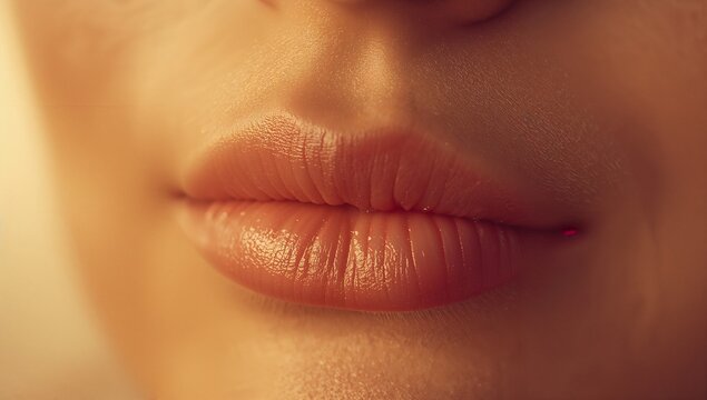 Highlighting extreme close-up mouth showing full slightly parted lips in studio, with philtrum