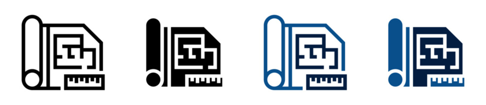 Iconos de plano t&eacute;cnico. Hoja de plano. Dise&ntilde;o arquitect&oacute;nico y planificaci&oacute;n de construcci&oacute;n. Ilustraci&oacute;n vectorial