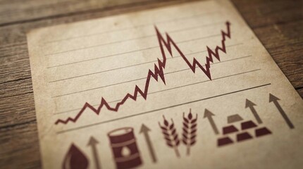 Close-up of an inflation chart showing wartime commodity price surge across all categories, economic shock concept ideal for financial news editorial or economic policy publication