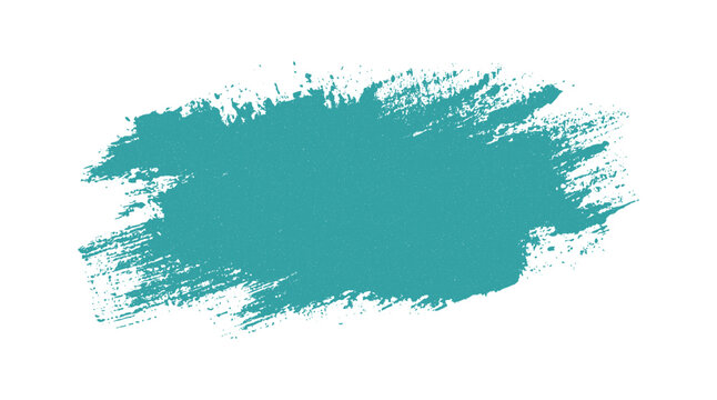 Teal paint splash with textured edges and small speckles on a white background brushstroke