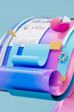 3D chart ribbon interface with report sheet and folder