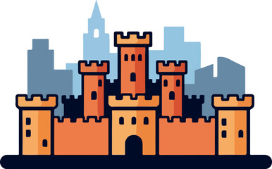 Obraz premium Vector castle illustration with city skyline background