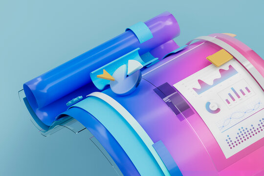 3D data ribbon report with chart panel and pie graphic