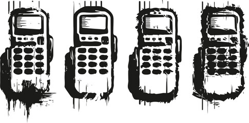 Obraz premium grunge mobile phone silhouettes collection with worn textured effects and splattered patterns