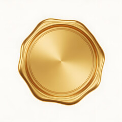 A vintage round golden metal seal with a blank circular plate and an empty antique wax stamp frame design for a medal award or ornamental badge illustration