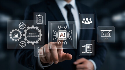 Fototapeta premium Artificial Intelligence Process Improvement Business Analytics And Digital Growth