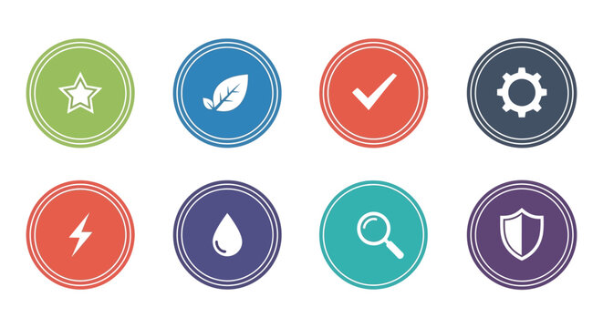Collection of colorful circular icons representing various concepts and features