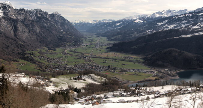 View into the Seez valley from Walenstadtberg, Swiss Alps