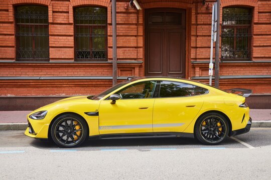 Moscow, Russia. - June 26, 2025: Xiaomi Su7 Ultra EV Sports Car