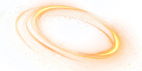 Abstract light round. Transparent PNG. PNG gold circle line creating a circular frame and round portal, streaks, sparkle dust particles © Mariia