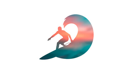 Obraz premium Surfer Silhouette Riding Wave at Sunset with Colorful Sky - Dynamic Action