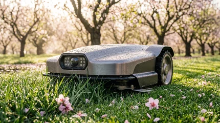 Robotic Mower in Spring Orchard © misu