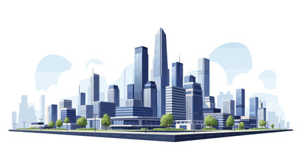 Fototapeta premium Modern Cityscape Skyline Illustration with Tall Buildings and Green Trees