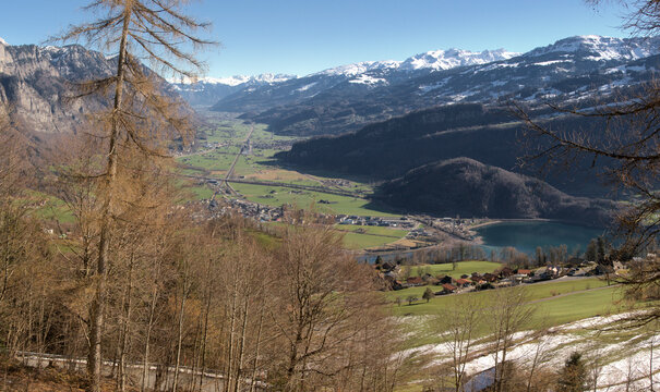 View into the Seez valley from Walenstadtberg, Swiss Alps