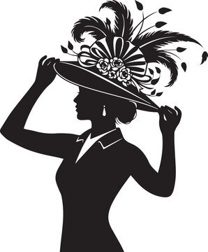 Woman wearing elegant hat silhouette vector illustration line art for fashion and racing