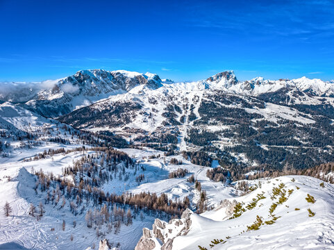 Nassfeld Ski Resort in Winter with Skiers on the Slopes, Austria