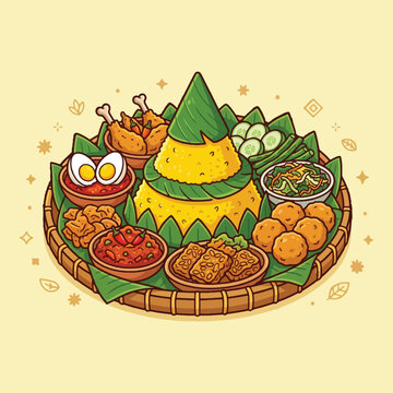Nasi Tumpeng: Traditional Indonesian Celebration Food Illustration
