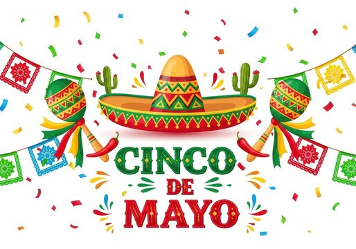 Cinco de mayo celebration with colorful decorations and sombreros