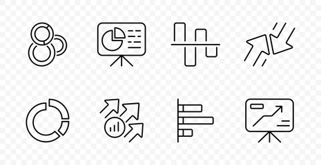 Analytics growth set icon. Audience chart, presentation report, split test, strategy change, cycle process, performance increase, direction sign, business graph © Кирилл Макаров