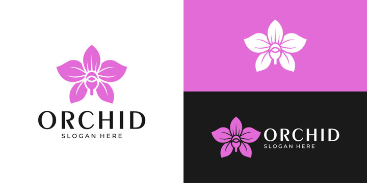 Creative simple orchid logo template. Beauty orchid flower logo design vector illustration.
