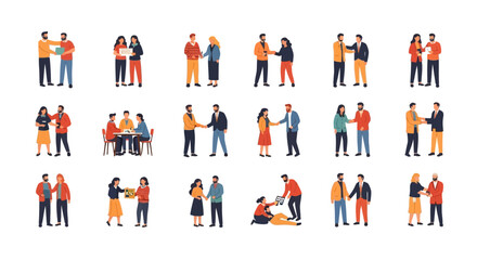 Diverse Business Interactions and Partnership Illustrations Set Depicting Agreement, Collaboration, Teamwork, and Professional Relationships