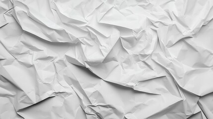 Fototapeta premium Detailed shot of white crumpled paper, showing deep wrinkles, sharp creases, and varying levels of transparency,