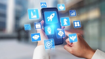 Startup launch and business growth concept, rocket symbolism, entrepreneurship, startup innovation,...