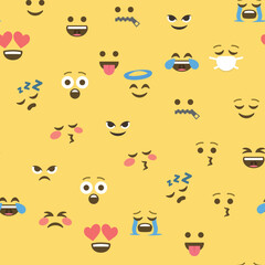 Obraz premium Seamless pattern of emoticons and emoji, emoji vector illustration, emoji background for social network.
