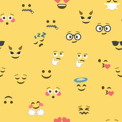 Fototapeta premium Seamless pattern of emoticons and emoji, emoji vector illustration, emoji background for social network.