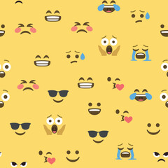 Fototapeta premium Seamless pattern of emoticons and emoji, emoji vector illustration, emoji background for social network.