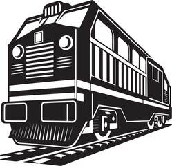 Diesel train engine silhouette, front view, industrial locomotive on tracks, transparent background © MOHINUR