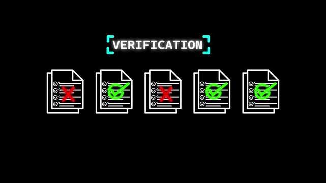 Digital Document Verification Concept with Checkmark and Cross Icons