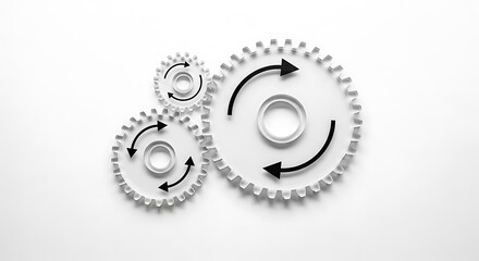 Interlocking metal gears with rotation arrows for business teamwork and mechanics concept
