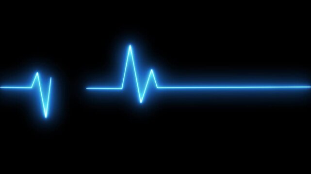 Glowing ECG heartbeat line turning into flatline animation on black background