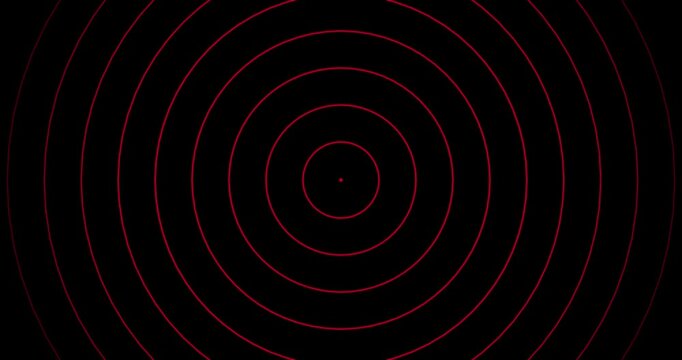 Red circular radio wave signal expanding on black background