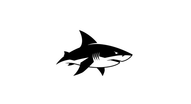 Black shark fish swimming right.