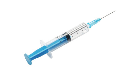 Fototapeta premium Blue medical syringe with needle on transparent background for healthcare