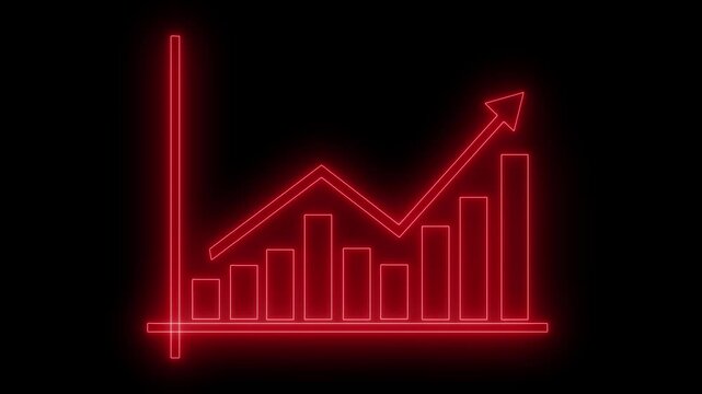 Neon growth chart icon on dark background animation