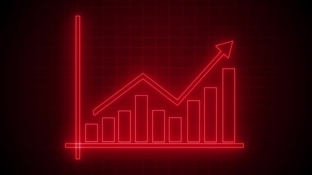 Neon growth chart icon on dark background animation