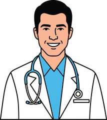 Fototapeta premium Male doctor portrait wearing white coat and stethoscope professional character