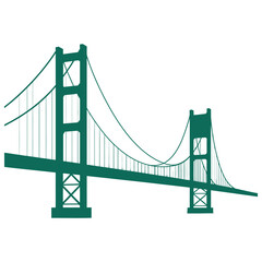 Fototapeta premium Iconic green suspension bridge spanning a body of water with towering support structures.