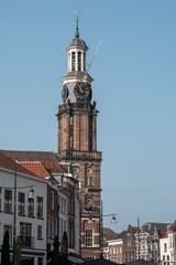 Walburgis church tower with clock in zutphen, netherlands