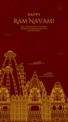 Naklejka premium Elegant Happy Shri Ram Navami Wishes Illustration With Lord Rama And Sacred Temple Background