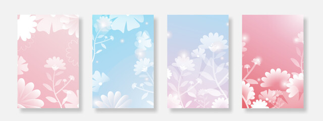 Spring flower poster vector background illustration set. Minimalist floral design for invitation, greeting cards, wall art and seasonal templates. © Alfan Subekti