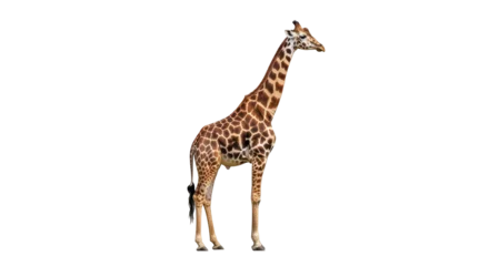 Fototapeten Giraffe Elegant giraffe standing isolated PNG on transparent background, tall African mammal with brown spots for wildlife and educational resources  © Corotaev